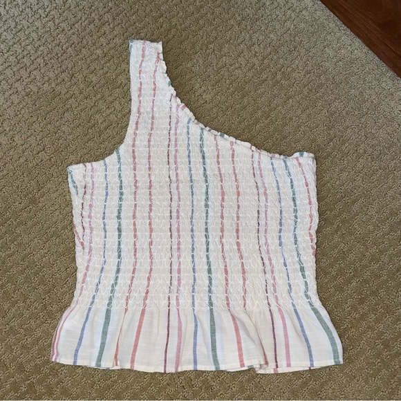 American Eagle AE Smocked One Shoulder Top in Cream - Picture 4 of 7
